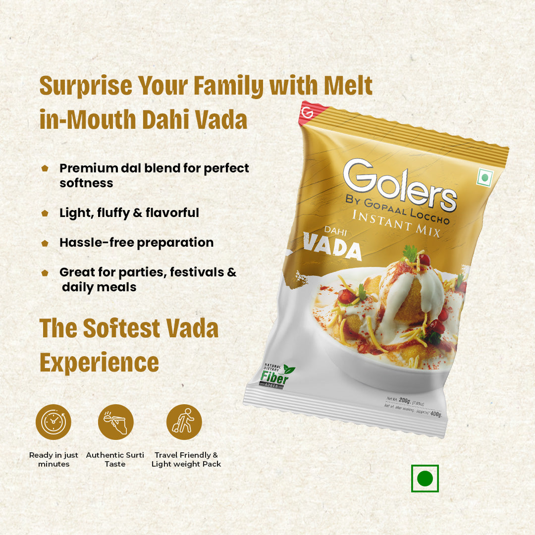 Golers Dahi Vada Instant Mix by Gopaal Loccho (200g) – Ready-to-Cook Soft & Spongy Dahi Bhalla Mix