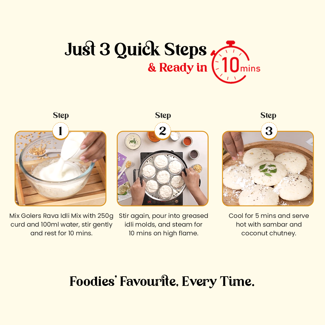 Golers Rava Idli Instant Mix by Gopaal Loccho (200g) – Fluffy Semolina Steamed Breakfast Mix